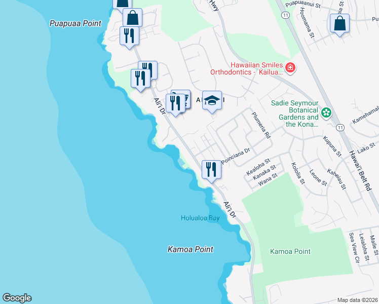 map of restaurants, bars, coffee shops, grocery stores, and more near 76-6174C Ali‘i Drive in Kailua-Kona
