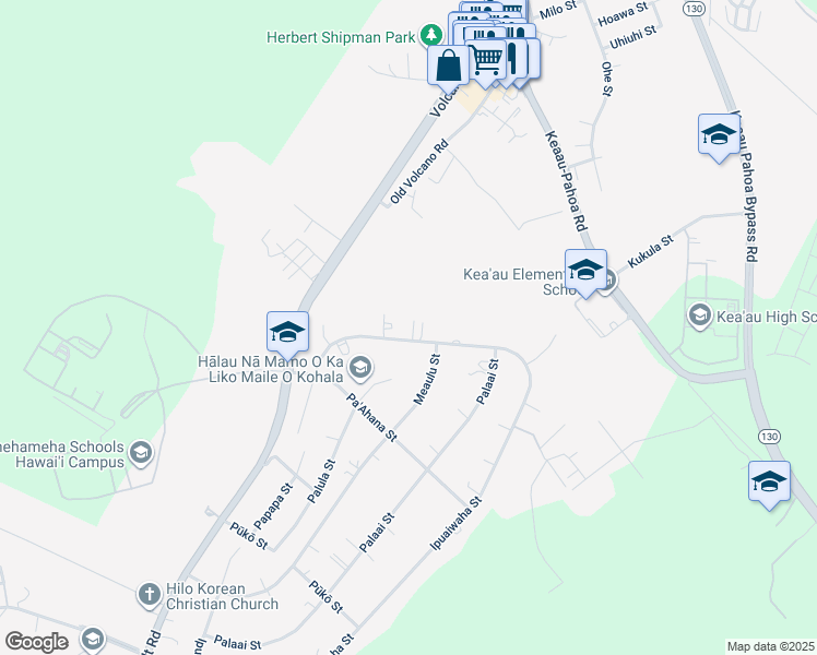 map of restaurants, bars, coffee shops, grocery stores, and more near 17-203 Ipuaiwaha Street in Keaau