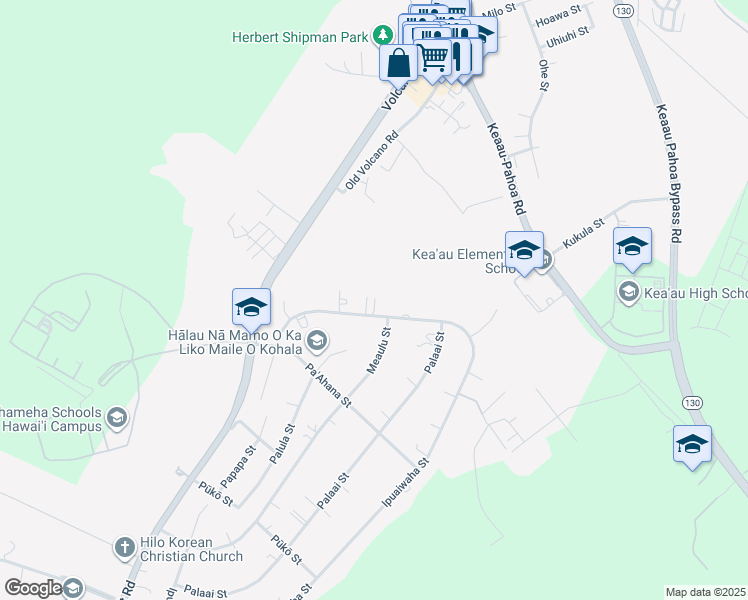 map of restaurants, bars, coffee shops, grocery stores, and more near 17-203 Ipuaiwaha Street in Keaau