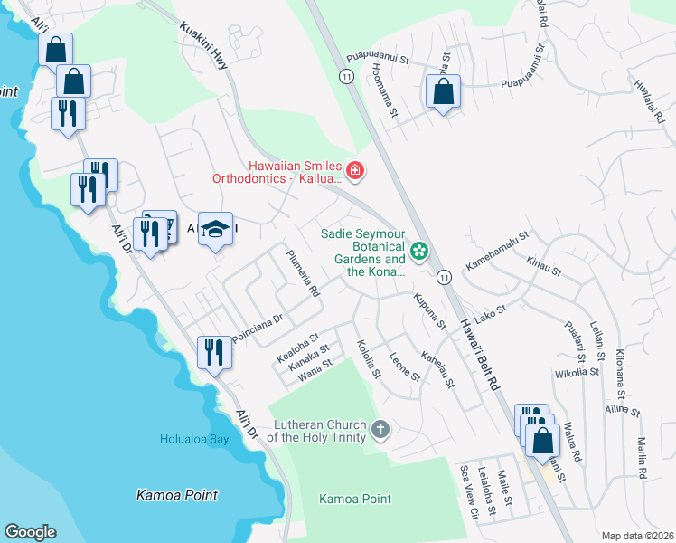 map of restaurants, bars, coffee shops, grocery stores, and more near in Holualoa