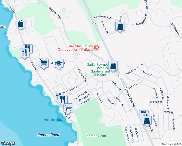 map of restaurants, bars, coffee shops, grocery stores, and more near in Holualoa
