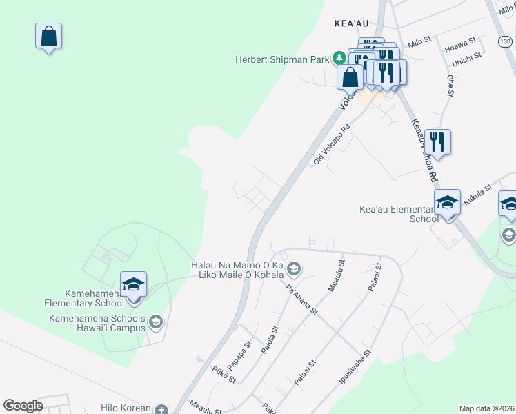 map of restaurants, bars, coffee shops, grocery stores, and more near Keaau 9 1/2 Mile Camp in Keaau