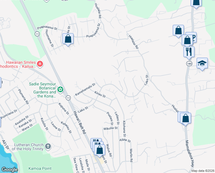 map of restaurants, bars, coffee shops, grocery stores, and more near 76-4301 Liholiho Place in Kailua-Kona