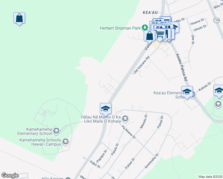 map of restaurants, bars, coffee shops, grocery stores, and more near Keaau 9 1/2 Mile Camp in Keaau
