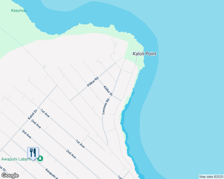 map of restaurants, bars, coffee shops, grocery stores, and more near 15-1081 Kilika Street in Keaau