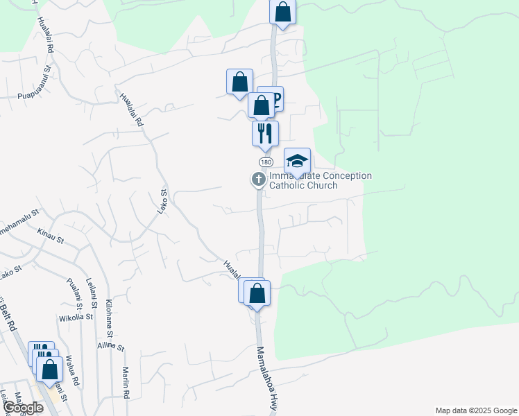 map of restaurants, bars, coffee shops, grocery stores, and more near 76 Mamalahoa Highway in Hōlualoa