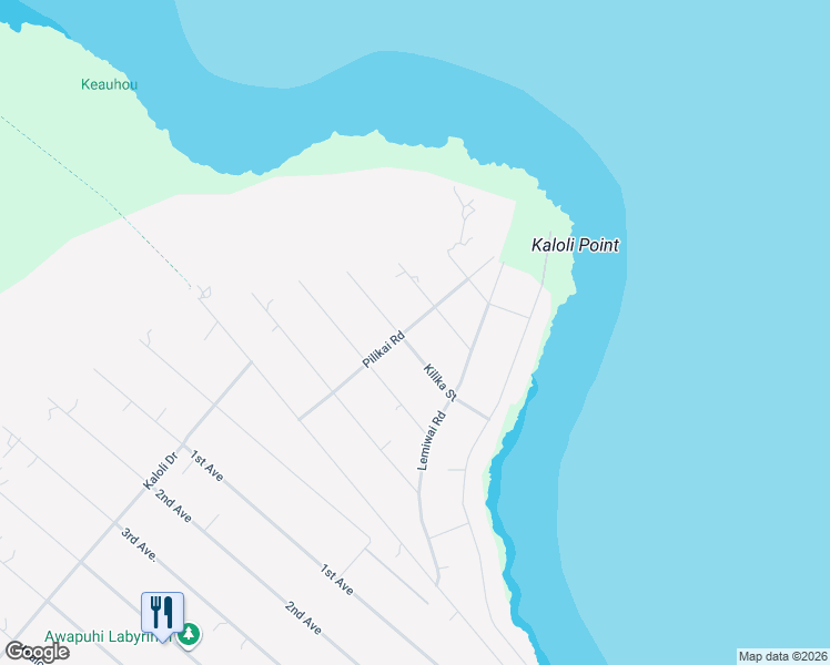 map of restaurants, bars, coffee shops, grocery stores, and more near 15-1057 Pilikai Road in Keaau