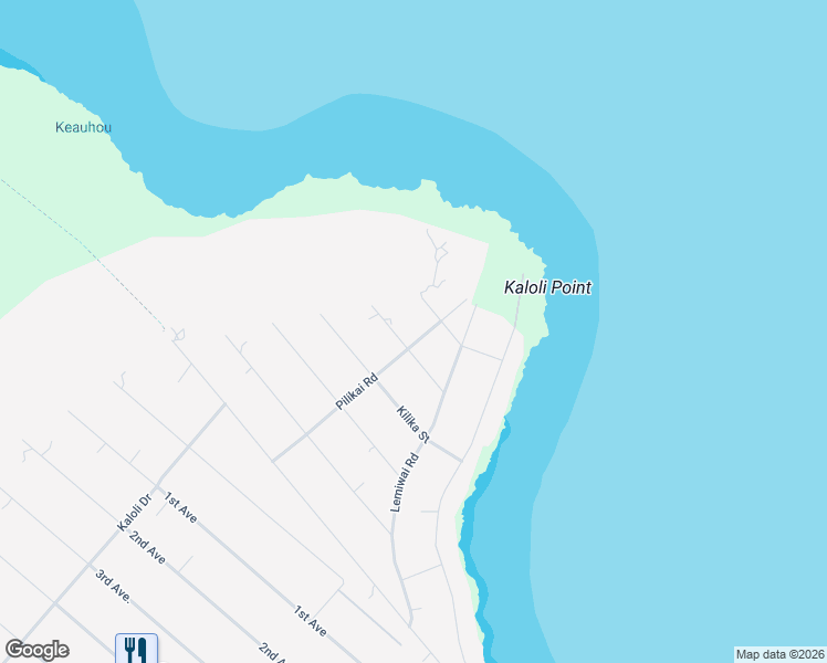 map of restaurants, bars, coffee shops, grocery stores, and more near 15-1027 Kukane Road in Keaau