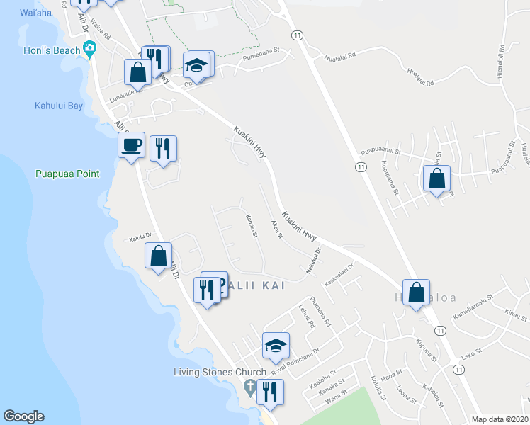 map of restaurants, bars, coffee shops, grocery stores, and more near 75-6122 Akoa Street in Kailua-Kona