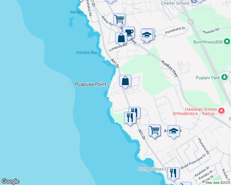 map of restaurants, bars, coffee shops, grocery stores, and more near 75-6016 Ali‘i Drive in Kailua-Kona