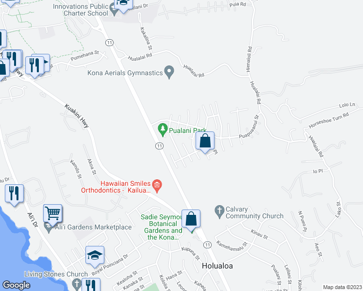map of restaurants, bars, coffee shops, grocery stores, and more near 75-6204 Piena Place in Kailua-Kona