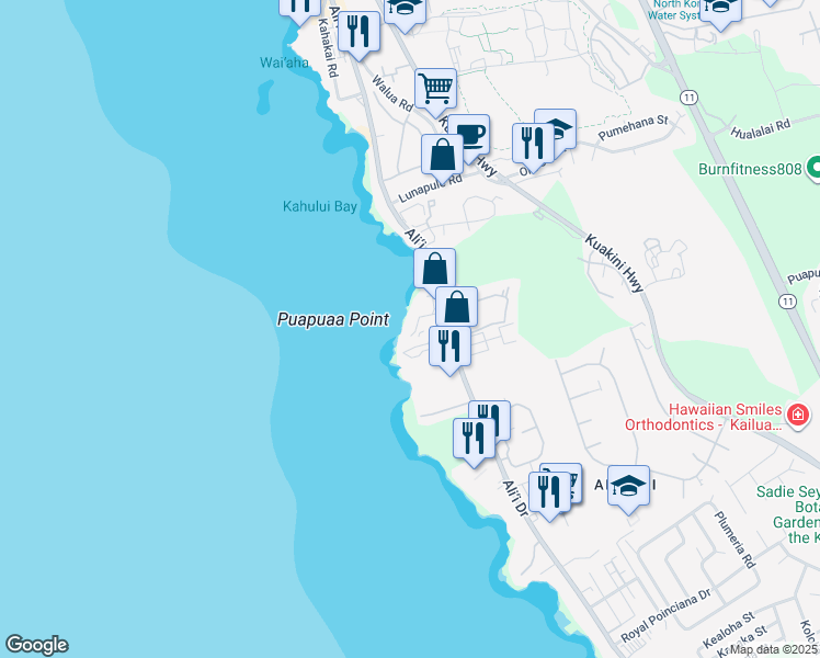 map of restaurants, bars, coffee shops, grocery stores, and more near 75-6002 Ali‘i Drive in Kailua-Kona