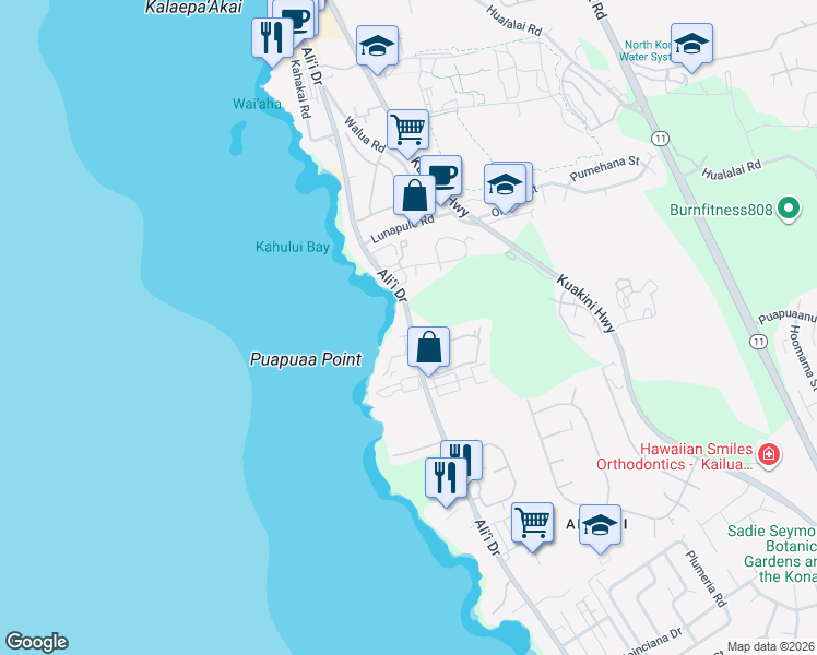 map of restaurants, bars, coffee shops, grocery stores, and more near 755992 Ali‘i Drive in Kailua-Kona