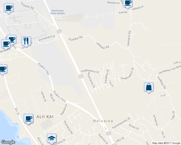 map of restaurants, bars, coffee shops, grocery stores, and more near 75-6103 Hoomama Street in Kailua-Kona