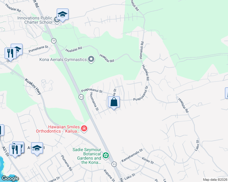 map of restaurants, bars, coffee shops, grocery stores, and more near 75-6092 Paulehia Street in Kailua-Kona