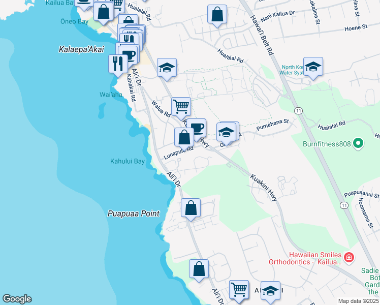 map of restaurants, bars, coffee shops, grocery stores, and more near 75-5961 Ali‘i Drive in Kailua-Kona