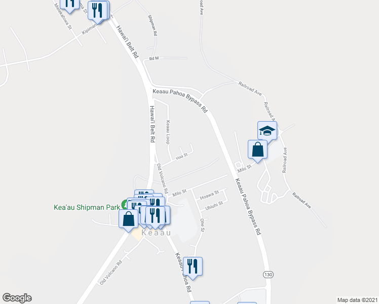 map of restaurants, bars, coffee shops, grocery stores, and more near 16-103 Kaiewe Place in Keaau