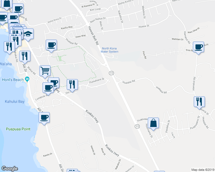 map of restaurants, bars, coffee shops, grocery stores, and more near 75264 A Oni Oni Street in Kailua-Kona