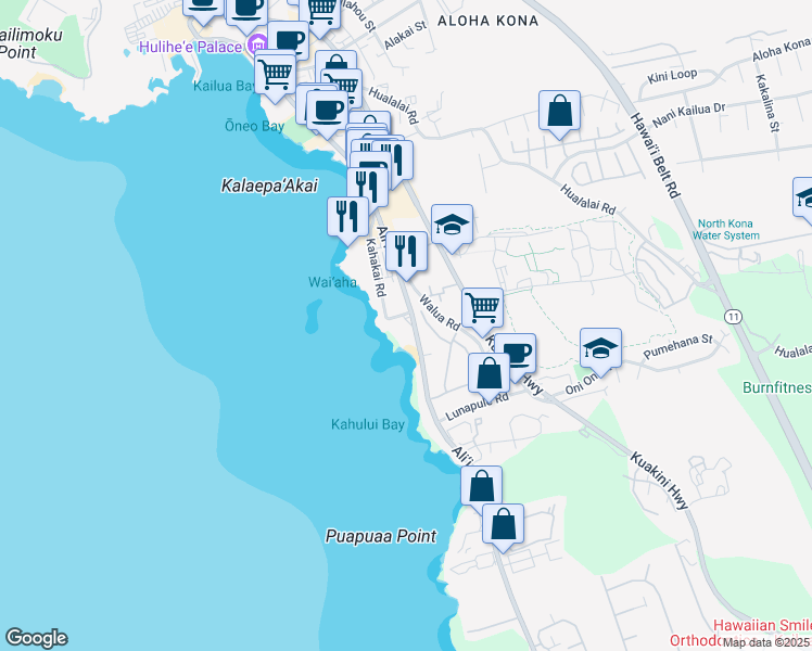 map of restaurants, bars, coffee shops, grocery stores, and more near 75-5888 Ali‘i Drive in Kailua-Kona