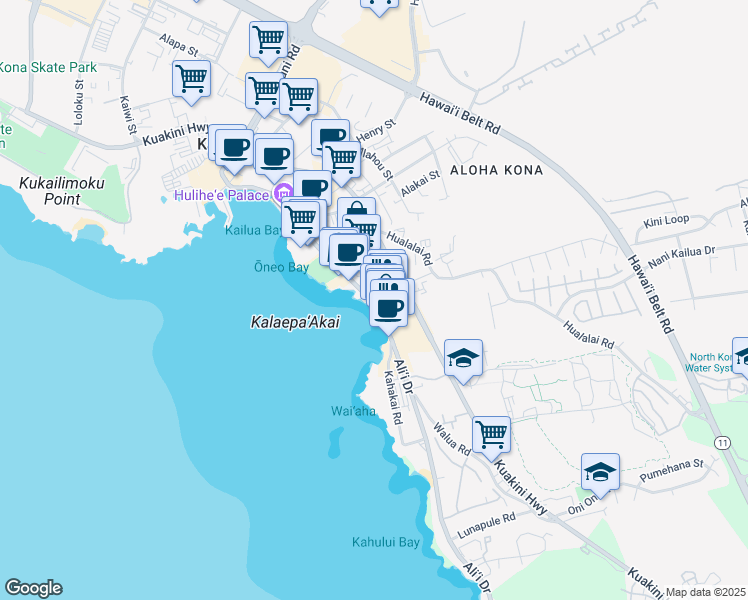 map of restaurants, bars, coffee shops, grocery stores, and more near 755782 Ali‘i Drive in Kailua-Kona