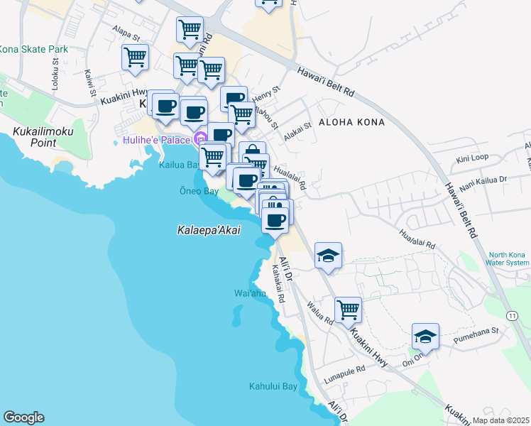 map of restaurants, bars, coffee shops, grocery stores, and more near 755782 Ali‘i Drive in Kailua-Kona