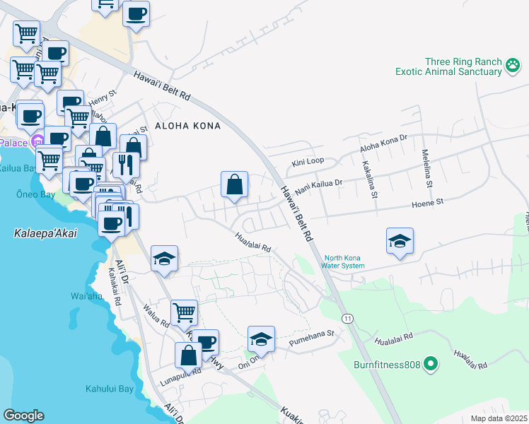 map of restaurants, bars, coffee shops, grocery stores, and more near 75-170 Hualalai Road in Kailua-Kona