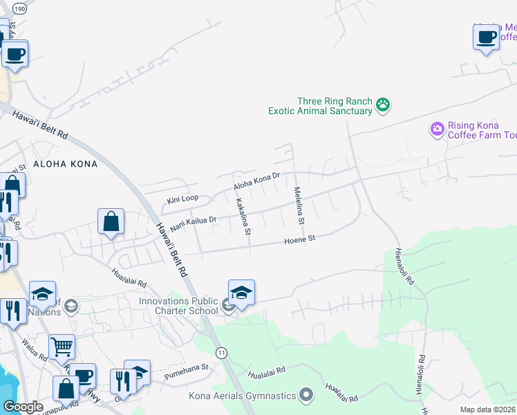 map of restaurants, bars, coffee shops, grocery stores, and more near 75-349 Nani Kailua Drive in Kailua-Kona