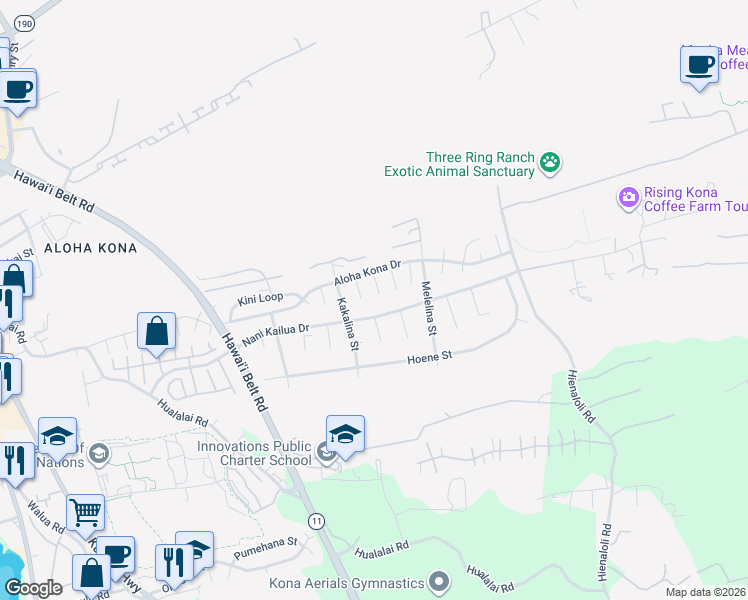 map of restaurants, bars, coffee shops, grocery stores, and more near 75-349 Nani Kailua Drive in Kailua-Kona