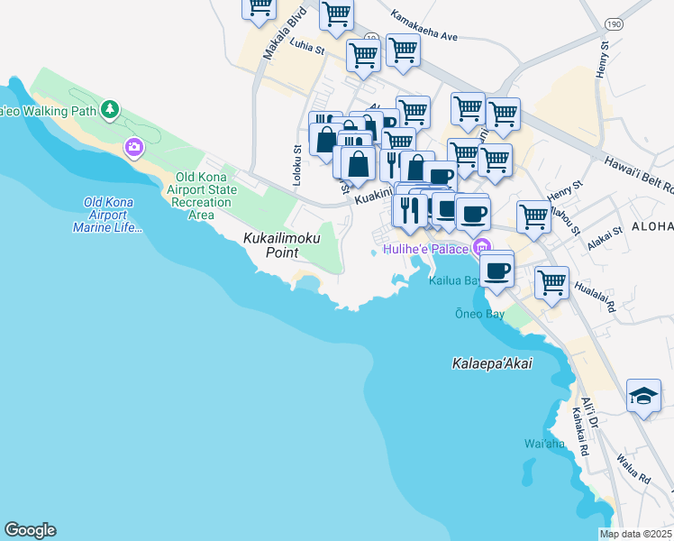 map of restaurants, bars, coffee shops, grocery stores, and more near 75-5525 Kona Bay Drive in Kailua-Kona