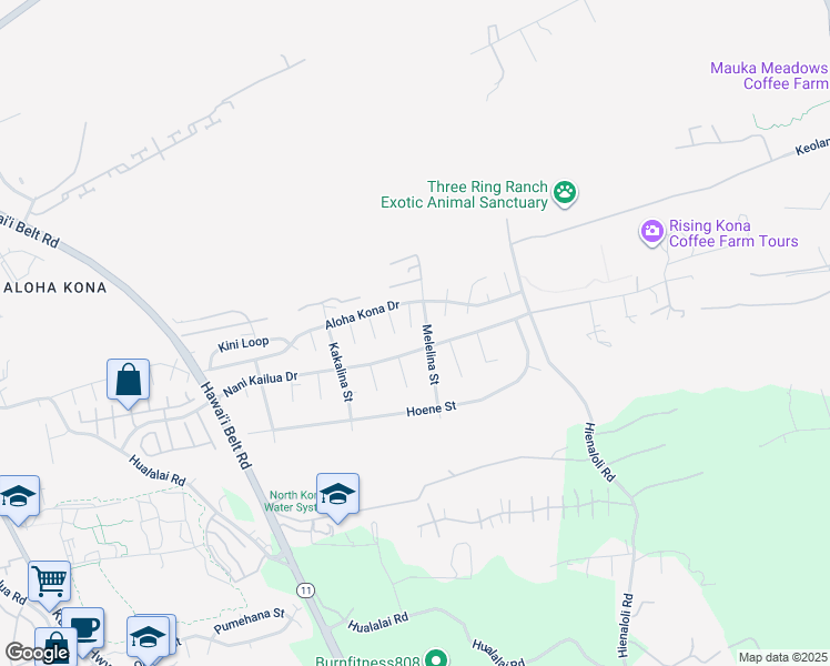 map of restaurants, bars, coffee shops, grocery stores, and more near 75-5774 Milena Place in Kailua-Kona