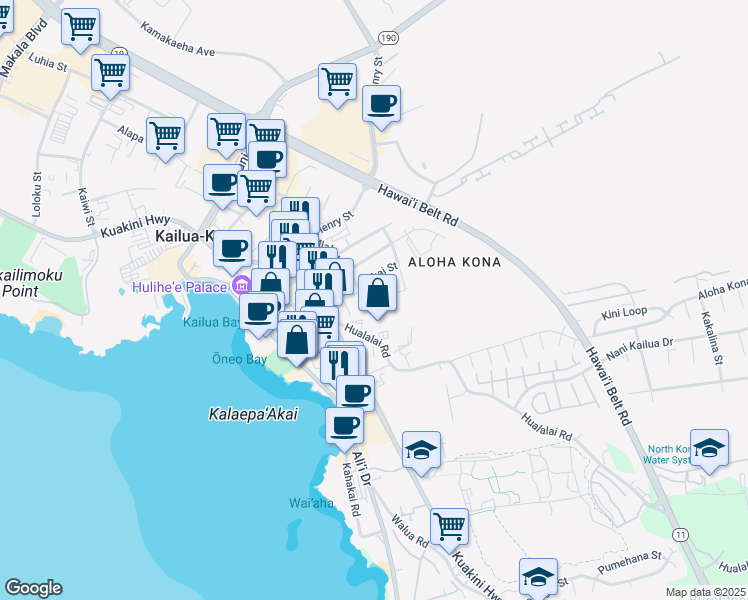 map of restaurants, bars, coffee shops, grocery stores, and more near 75-5748 Alanoe Place in Kailua-Kona