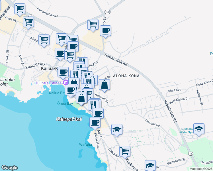 map of restaurants, bars, coffee shops, grocery stores, and more near 75-5748 Alanoe Place in Kailua-Kona