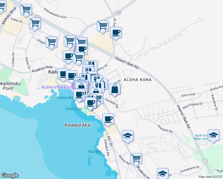 map of restaurants, bars, coffee shops, grocery stores, and more near 75-5742 Alahou Street in Kailua-Kona