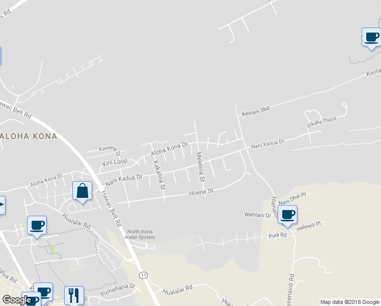 map of restaurants, bars, coffee shops, grocery stores, and more near 75-5774 Milena Place in Kailua-Kona