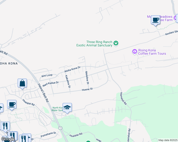 map of restaurants, bars, coffee shops, grocery stores, and more near 75-5785 Lilia Place in Kailua-Kona
