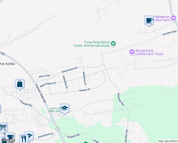 map of restaurants, bars, coffee shops, grocery stores, and more near 75-5785 Lilia Place in Kailua-Kona