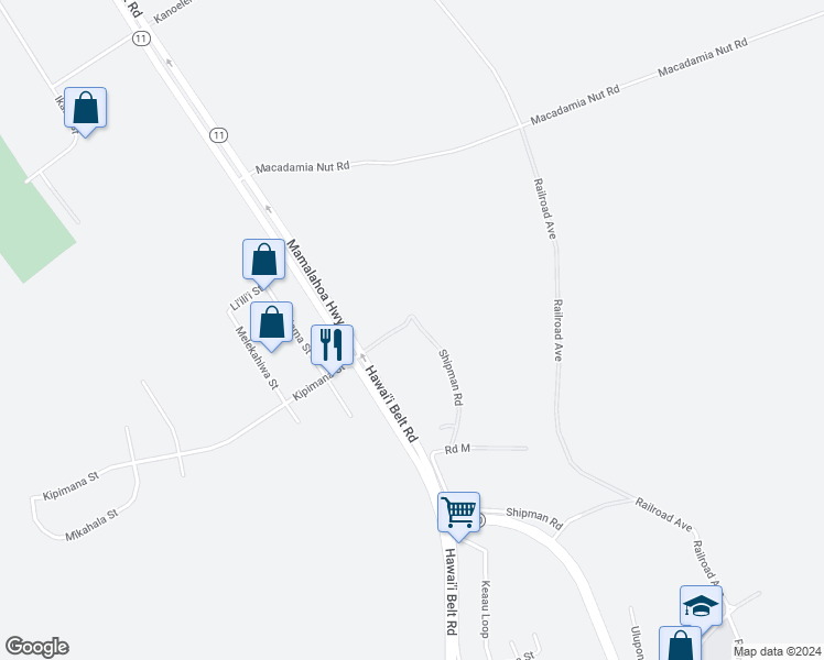 map of restaurants, bars, coffee shops, grocery stores, and more near 16-258 Shipman Road in Keaau