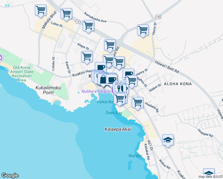 map of restaurants, bars, coffee shops, grocery stores, and more near 755689 Ali'i Drive in Kailua-Kona