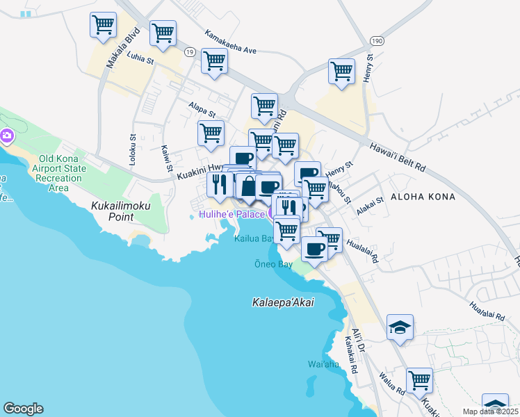 map of restaurants, bars, coffee shops, grocery stores, and more near 755689 Ali‘i Drive in Kailua-Kona