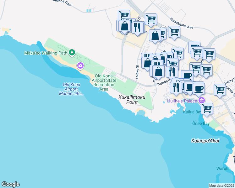map of restaurants, bars, coffee shops, grocery stores, and more near 75-5452 Kona Bay Drive in Kailua-Kona