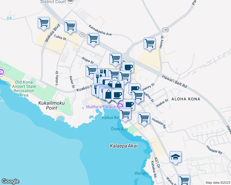 map of restaurants, bars, coffee shops, grocery stores, and more near 75-5656 Kuakini Highway in Kailua-Kona