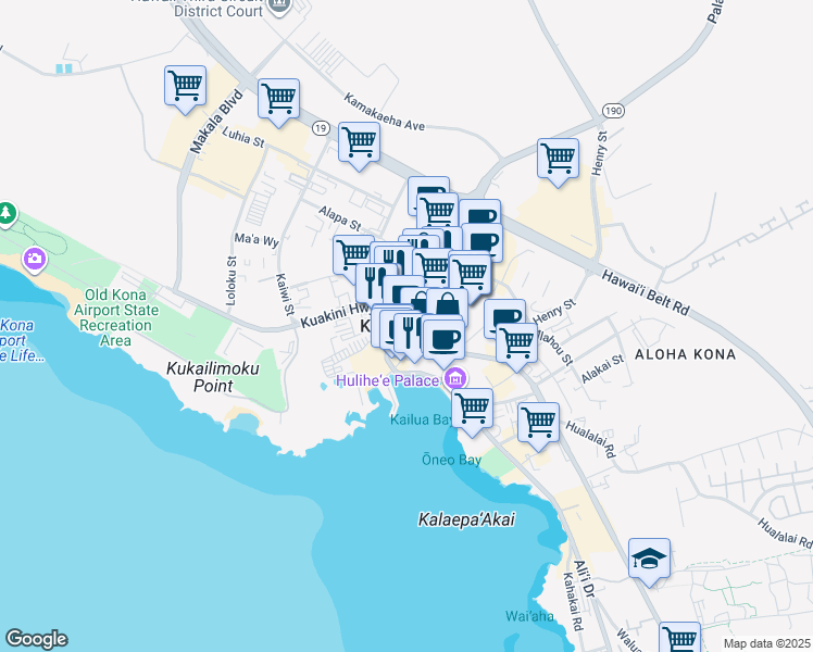 map of restaurants, bars, coffee shops, grocery stores, and more near in Kailua-Kona