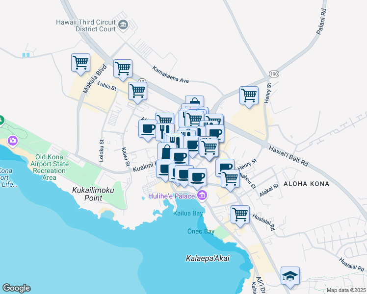 map of restaurants, bars, coffee shops, grocery stores, and more near 74-5618 Palani Road in Kailua-Kona