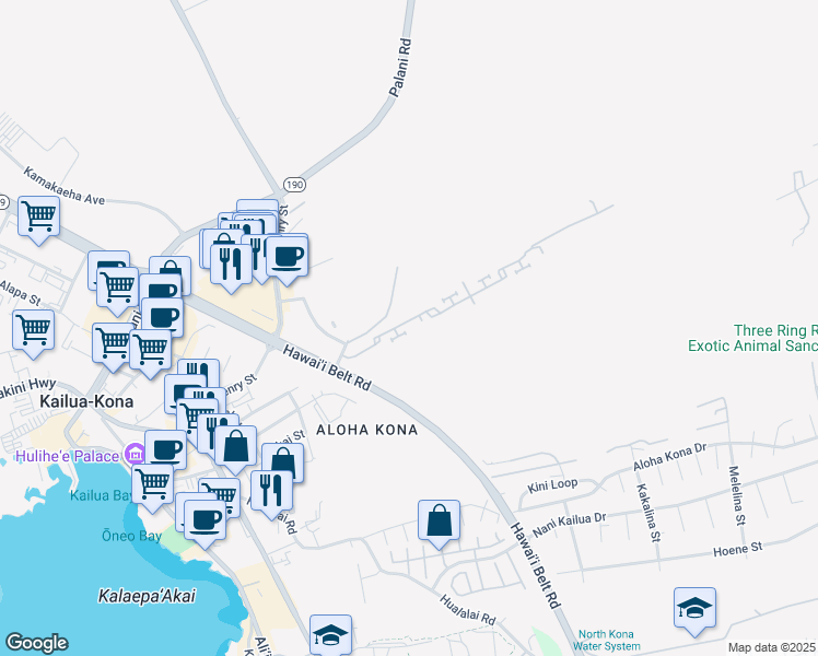 map of restaurants, bars, coffee shops, grocery stores, and more near 75-244 Malulani Road in Kailua-Kona