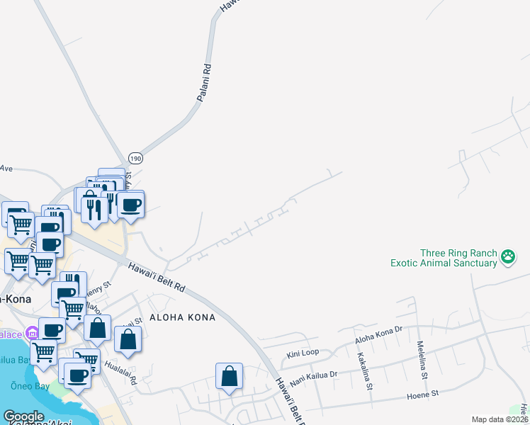 map of restaurants, bars, coffee shops, grocery stores, and more near 75-301 Malulani Drive in Kailua-Kona