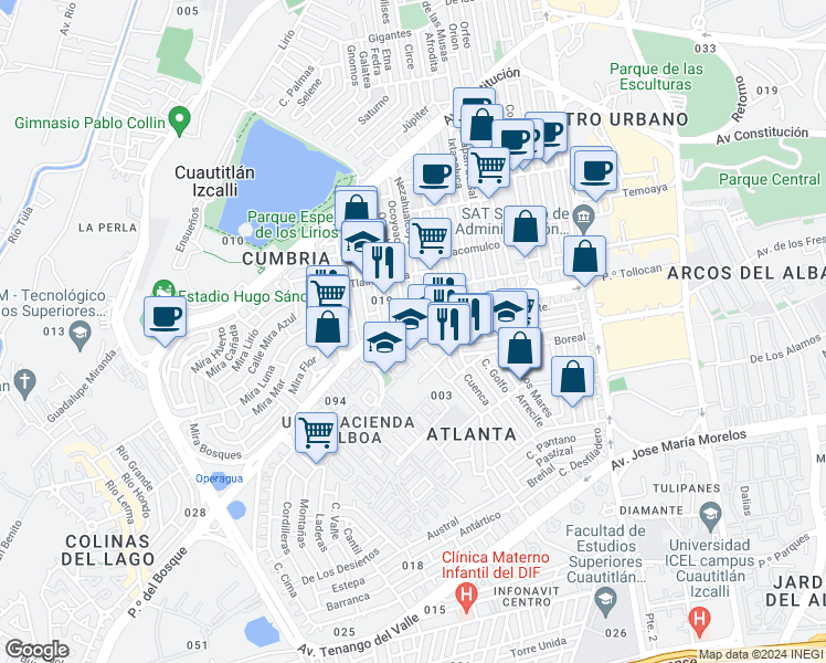 map of restaurants, bars, coffee shops, grocery stores, and more near 37 Iceberg in Cuautitlán Izcalli