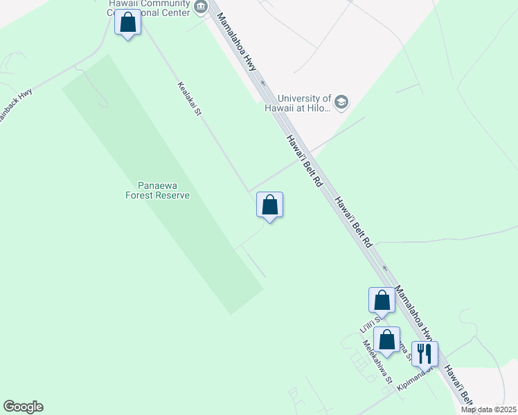 map of restaurants, bars, coffee shops, grocery stores, and more near Ikaika Street in Hilo