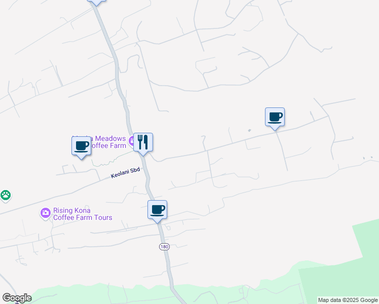 map of restaurants, bars, coffee shops, grocery stores, and more near 75-1038 Kamalani Street in Holualoa