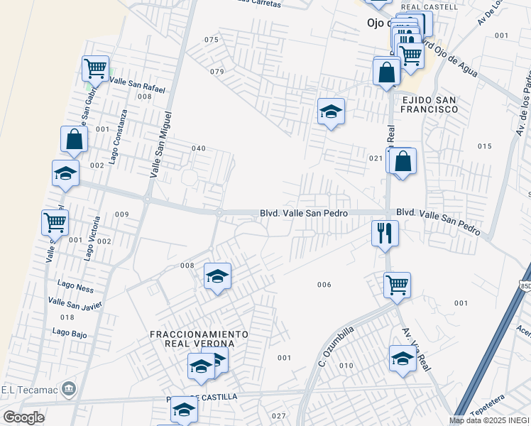 map of restaurants, bars, coffee shops, grocery stores, and more near Privada Rio Zujar in Ojo de Agua