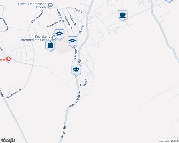map of restaurants, bars, coffee shops, grocery stores, and more near 74-5161 Puuhalo Street in Kailua-Kona